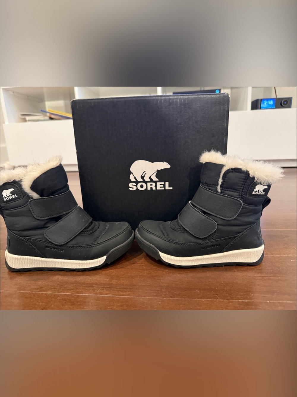 Sorel Kids Black Boots with Cream Faux Fur Trim